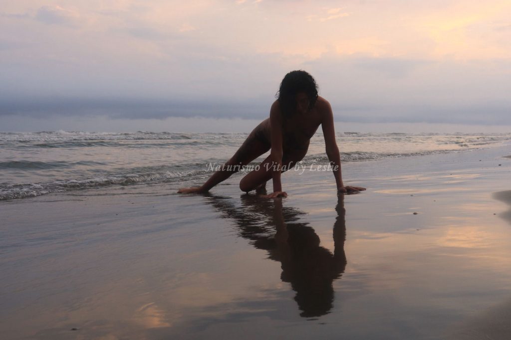 Conexión con la Esencia Silueta a contraluz en el amanecer y la playa, galería para Naturismo Vital
